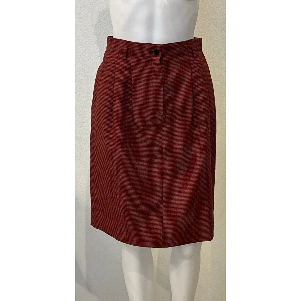 VTG 90s Liz Claiborne Academia Wool Houndstooth Pencil Skirt Sz 8P Red Preppy